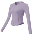 Slim fit light purple hooded yoga sports jacket with thumbholes and front zipper - S / Twilight Purple
