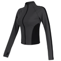 Chaqueta de yoga entallada con cuello alto, cremallera y orificios para el pulgar - S / Gris