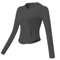 Slim fit hooded zip-up yoga jacket in dark grey with thumbholes and curved hemline - S / Black