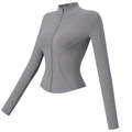 Damen Sportjacke in Dunkelgrau, Slim-Fit mit Daumenlöchern und Stehkragen für Yoga - S / Meersalzgau