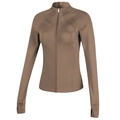 Damen Sportjacke mit Reißverschluss in Mokkabraun, Daumenlöchern und Stehkragen - Kakao