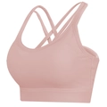Reggiseno sportivo a coste rosa con scollo a U e spalline incrociate per yoga e fitness - S / Rosa