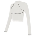 White long sleeve crop top with contrast black lettuce edge stitching for fitness training - Cream Apricot