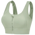 Sage green front zipper sports bra with wide straps and high-impact support for yoga - S / Bean Green