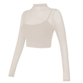 Top de yoga beige claro para mujer con sobrecapa de malla y camisola acolchada de moda - S / Albaricoque Lechoso