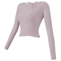 Pale purple wrap-style long sleeve yoga top with breathable high-elasticity fabric - S / Pink
