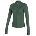 Dunkelgrüne taillierte Sportjacke mit langen Ärmeln, Daumenlöchern und durchgehendem Zipper - Armeegrün