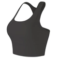 Vista laterale del reggiseno sportivo nero con spalline larghe e fascia di supporto ampia - Nero