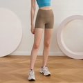 Short de yoga taille haute pour femme marron kaki avec coutures latérales ergonomiques - Cacao