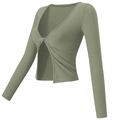 Top da yoga a maniche lunghe slim fit con nodo frontale in maglia a costine verde oliva - Verde