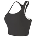 Detailansicht Sport-BH in Schwarz mit weißen Kontrastpaspeln und Racerback-Rücken - XL / Schwarz & Weiß
