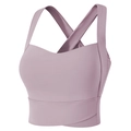 Reggiseno sportivo incrociato sulla schiena color rosa antico per yoga e fitness - Taglia S / Top / Caffè latte