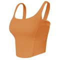Bright orange high-impact sports bra with wide straps and side ruching for yoga - S / Caramel color