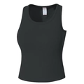 Débardeur de sport noir côtelé ajusté pour femme taille M avec col rond minimaliste - Noir