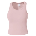 Soutien-gorge de sport côtelé rose clair ajusté pour femme avec col rond et sans manches - Rose Clair