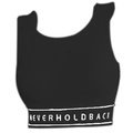 Sport-BH aus schwarzem Rippstrick mit NEVERHOLD BACK Print für Training und Laufen - S / Schwarz