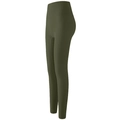 Vue latérale détaillée du pantalon de yoga taille haute vert olive en tissu mat élastique - Vert olive