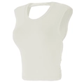 Αμάνικο λευκό yoga crop top με στρογγυλή λαιμόκοψη και λεπτομέρεια με άνοιγμα στην πλάτη - S / Ζαχαρί