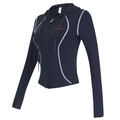 Veste de yoga slim bleu foncé pour femme avec fermeture éclair et coutures contrastées - Bleu Foncé