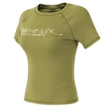 Eng anliegendes olivgrünes Yoga-T-Shirt für Damen mit Rundhalsausschnitt und Print - S / Grün