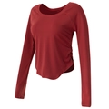 Nauwsluitend donkerrood yoga shirt met lange mouwen, zijwaartse plooien en ademende stretch - S / Rood