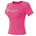 Eng anliegendes, rosenrotes Yoga-T-Shirt für Damen mit Rundhalsausschnitt und Print - S / Rosarot