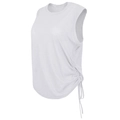 Women's loose white yoga tank top with side ruched drawstring and casual crew neck - White