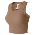 Brown ribbed sports vest with mesh side panels and moisture-wicking yoga bra design - Cocoa