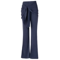 Damen Yoga-Hose in Dunkelblau mit hoher Taille, Schnürung am Bund und ausgestelltem Bein - M / Blau