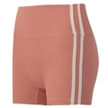 High-waisted peach lifting yoga shorts with white triple side stripes in coral pink - Pink with White Stripes
