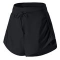 Women's black high-waisted sports shorts with drawstring and stylish side ruched details - S / Black