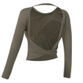 Top yoga verde oliva a maniche lunghe con schiena scoperta e imbottiture pettorali incluse - S / Verde Militare