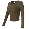 Camiseta de yoga de manga larga verde oliva con tejido acanalado y cordón lateral - S / Marrón árbol
