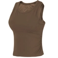 Women's dark brown sports tank top with ruching and built-in bra for fitness yoga - S / Tea Brown