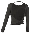Top yoga donna nero a maniche lunghe con schiena scoperta incrociata e imbottitura - S / Nero