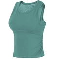 Detailed close-up of teal sports tank top with side ruching and seamless finish - S / Tidal Cyan