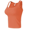 Macro detail of bright orange ribbed knit fabric and care label on sports bra - S / Bright Orange
