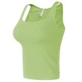 Light green ribbed knit sports bra with wide straps and racerback for yoga and fitness - S / Green