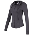Slim fit women's hooded yoga jacket in dark grey with zip pockets and thumb holes - XS / Graphite Grey