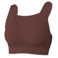 Brown ribbed yoga sports bra with wide straps and high elastic support for women - S / Tops / Brown