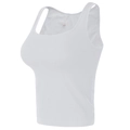 Detail van witte geribbelde sportbeha met U-halslijn, brede bandjes en stoftextuur - S / Wit