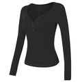 Maglia sportiva nera slim fit a coste con collo Henley e fori per i pollici funzionali - S / Stile con Foro per il Pollice / Nero