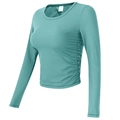 Top yoga da donna a maniche lunghe a coste color verde acqua con dettagli arricciati - S / Tops / Ciano Marea