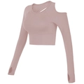 Top yoga corto rosa con spalle scoperte e asole per i pollici per lo sport - Rosa Argilla