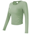 Top de yoga de canalé verde claro de manga larga con cordón lateral y ajuste ceñido - S / Verde