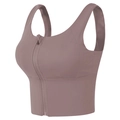 Sujetador deportivo con cremallera frontal rosa palo y correas anchas para yoga y running - S / Morado