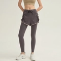 Legging de sport 2-en-1 taille haute pour femme avec short gris à séchage rapide - Gris Avec Liseré Kaki