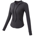 Dunkelgraue Yoga-Jacke mit Kapuze, Reißverschluss und schmaler Passform für Damen - S / Schwarz