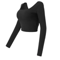 Slim fit black long sleeve yoga top with square neck and backless design for fitness - L / Black