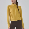Veste de sport jaune moutarde pour femme avec col montant, passe-pouces et zip à double curseur - Jaune